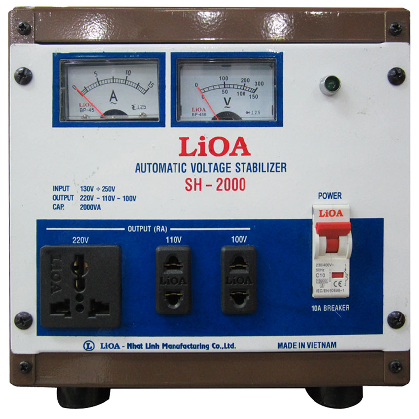 Ổn áp LIOA 1 pha SH 2KVA | In 150-250VAC, Out 110/220VAC