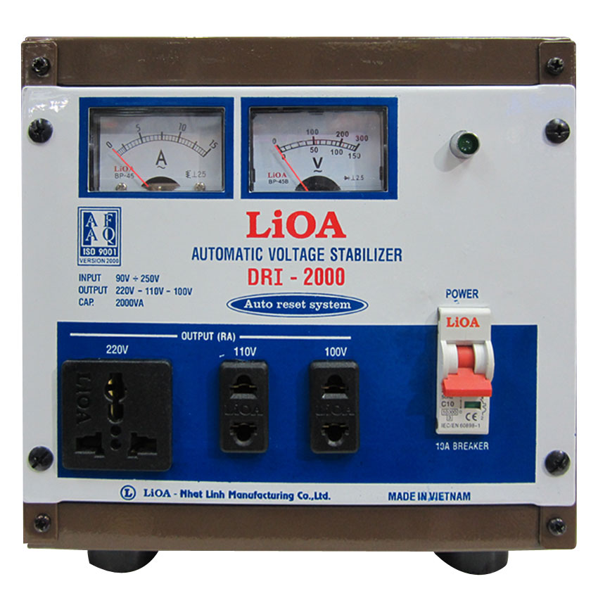Ổn áp LIOA 1 pha DRI 2KVA | In 90-250VAC, Out 110/220VAC