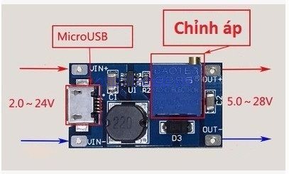 Mạch tăng áp mini HT016: Input 2-24VDC | Output 5-28VDC